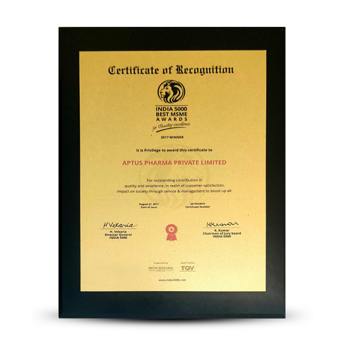 Certificate of Recognition - India 5000 Best MSME Awards